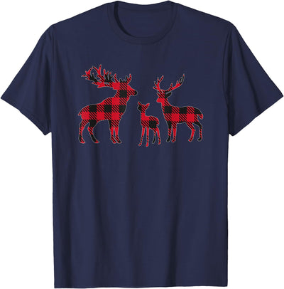 Christmas Buffalo Plaid Deer Colthing Red and Black T-Shirt