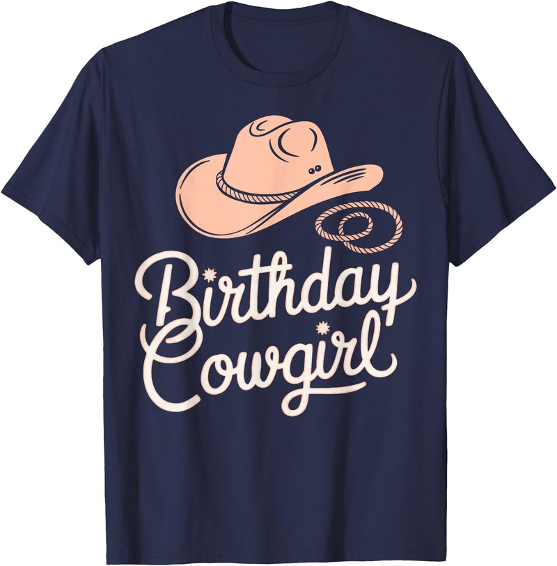 Western Birthday Cow Girl Birthday Cowgirl Rodeo Birthday T-Shirt - Navy Blue