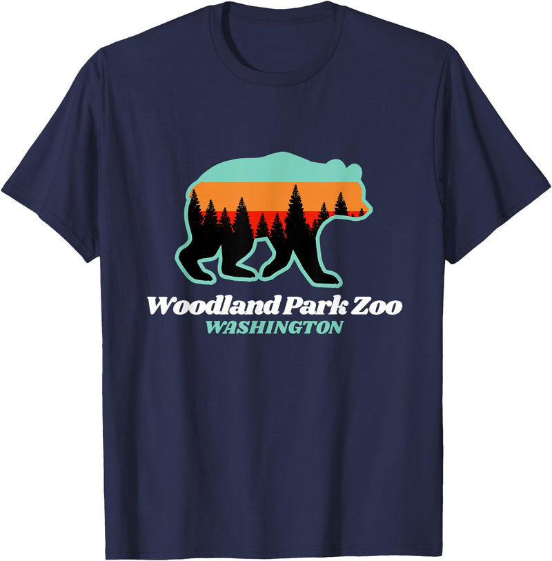 Retro Vintage WA Summer Camping & Hiking Souvenir Woodland Park Zoo Washington Tourist T-Shirt - Navy Blue