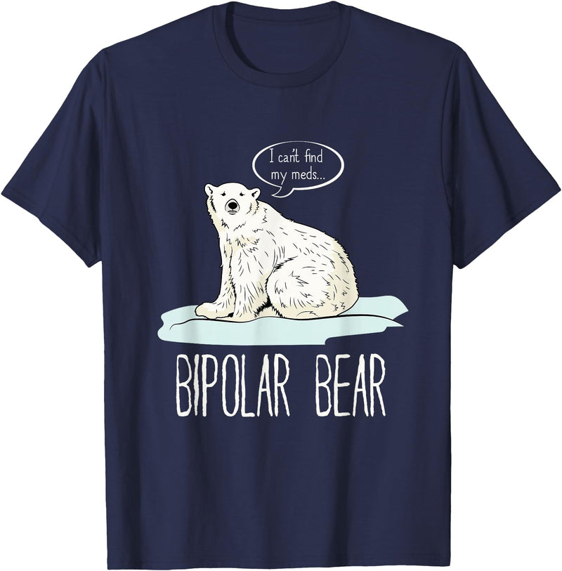 InGENIUS Funny Mental Illness Pun Gifts Bipolar Polar Bear Manic Depressive Personality Gift T-Shirt - Navy Blue