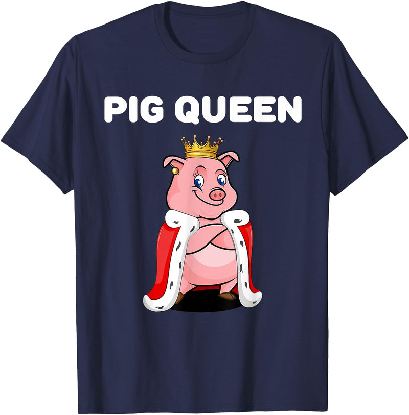 Womens Pig Shirts for Girls Pig Queen | Girls Pig Tshirt | Womens Pig T-Shirt - Navy Blue