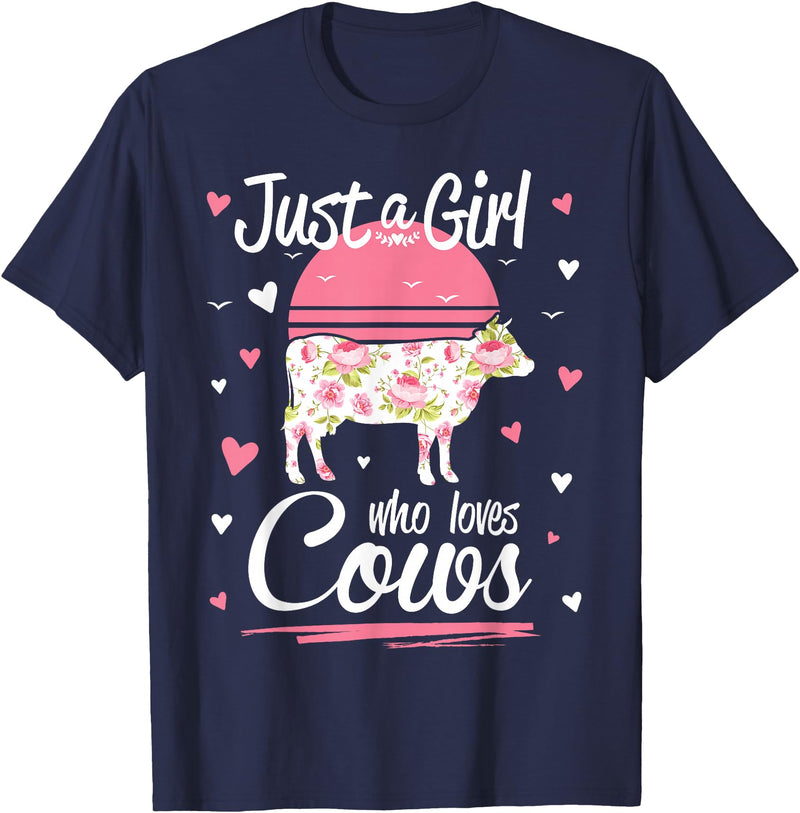 Pack A Punch Just A Girl Who Loves Cows Shirt Vintage T-Shirt - Navy Blue