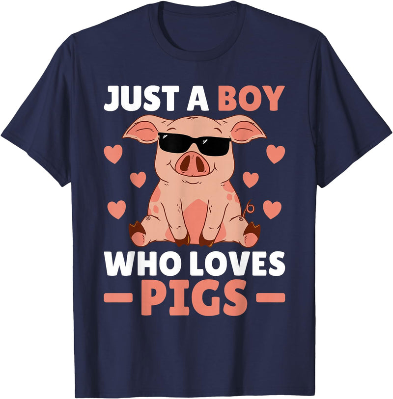 Funny Pig Clothes & Outfits For Men, Boys Or Kids Just A Boy Who Loves Pigs Men Pig Lovers Pig Stuff Farmer T-Shirt - Navy Blue