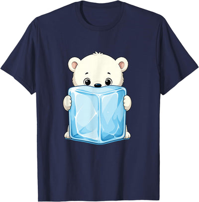 Kawaii Baby Polar Bear Holding Ice Cube Cartoon T-Shirt