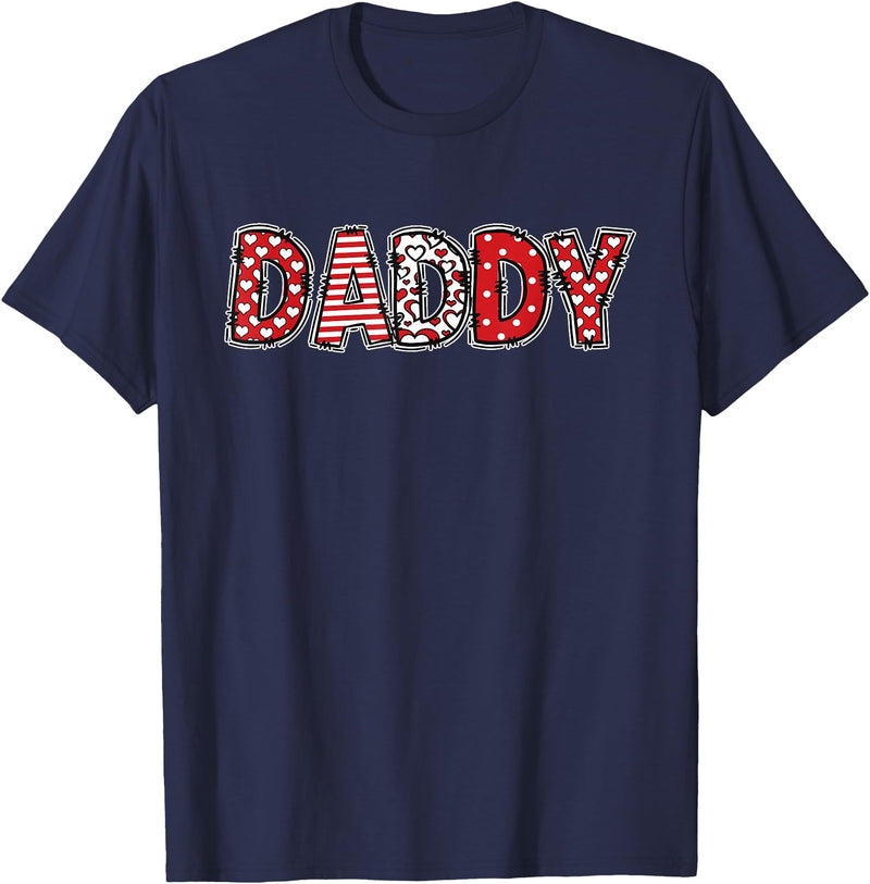 Retro Christmas Valentine Matching Family Tees Hearts Buffalo Plaid Dad Daddy Valentines Day T-Shirt - Navy Blue