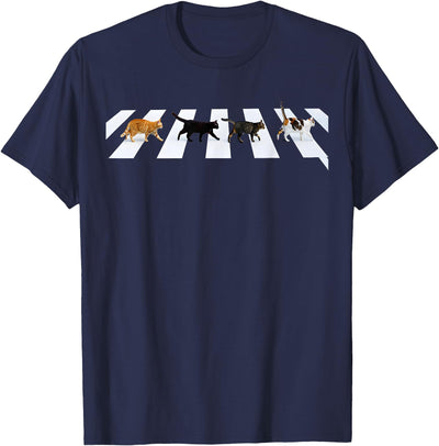 Cute Cats Crossing Crosswalk Cool Kitten Lovers Cat Crosswalk Parody Tee - Colorful Cats Crossing Road Funny T-Shirt