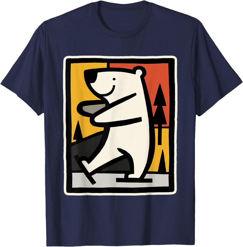 Utschki Bratschki Ice Bear Ice Skating Cartoon Graphic T-Shirt - Navy Blue
