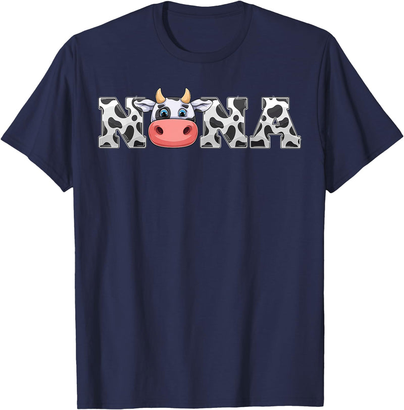 ETHRLO cow im one birthday decorations Shirts Nana Cow Print Cowboy Animal Pattern Farmer Cow Nana T-Shirt - Navy Blue