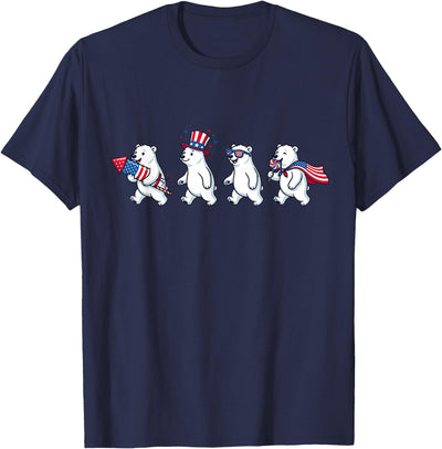 Funny Polar Bear American USA Flag 250 Years 4th of July T-Shirt