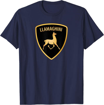 Llamaghini Apparel Co Llamaghini Funny Hillarious Llama Emblem Parody Fun Design T-Shirt