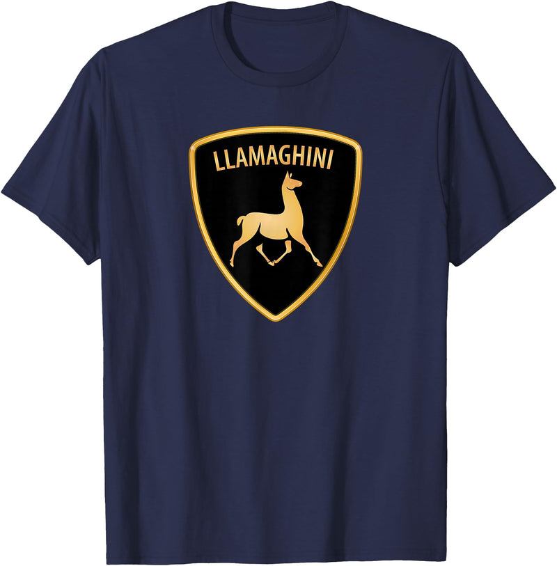 Llamaghini Apparel Co Llamaghini Funny Hillarious Llama Emblem Parody Fun Design T-Shirt - Navy Blue