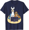 Funny Llama Shirts Sloth And Llama Gamer - Zookeeper Zoo Animal Lovers T-Shirt - Navy Blue