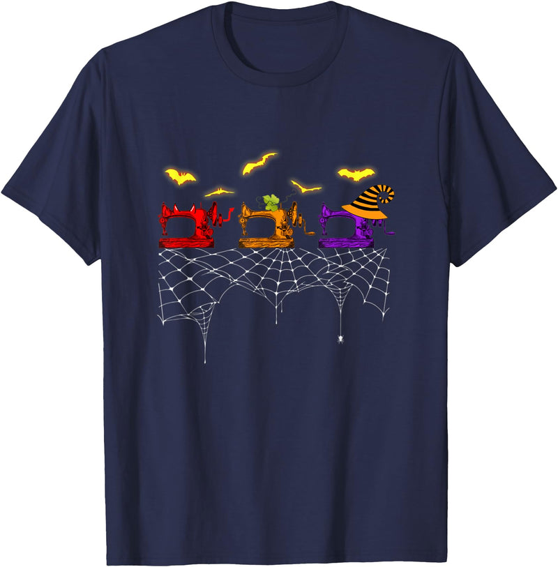 Quilter Scary Halloween Costume Sewing Machine T-Shirt - Navy Blue