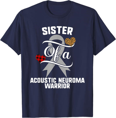 Cow Sister Acoustic Neuroma Awareness Leopard Buffalo Plaid T-Shirt