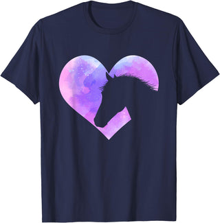 Funny Horse Shirts Horse Head Heart Shaped Design - Horseman Horseback Rider T-Shirt - Navy Blue