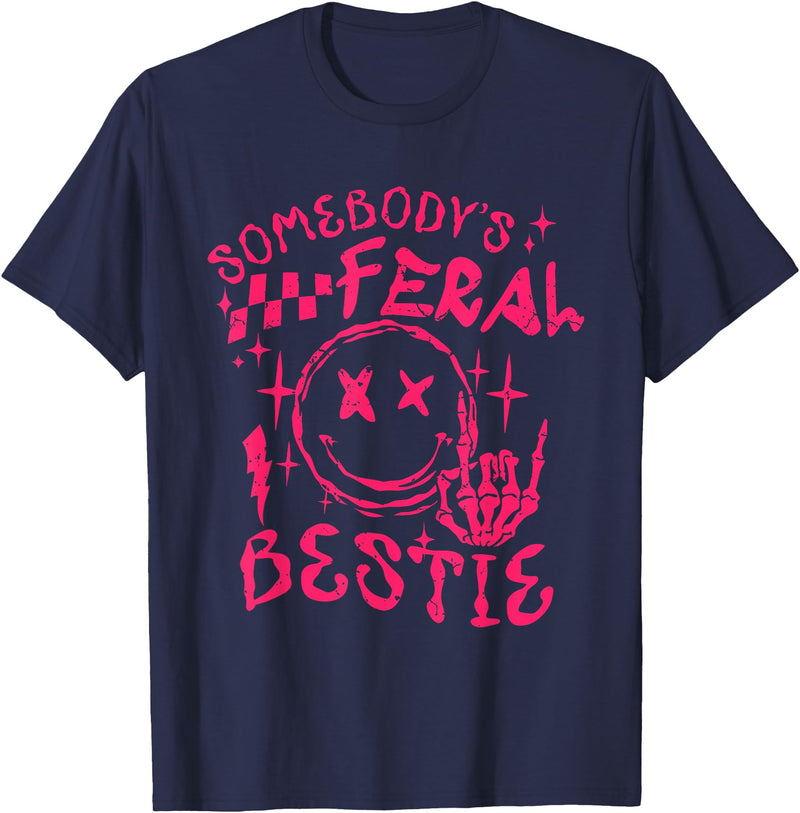 Somebody's Feral Bestie T-Shirt - Navy Blue