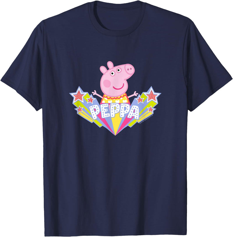 Peppa Pig Shooting Stars Cute Retro Logo T-Shirt - Navy Blue