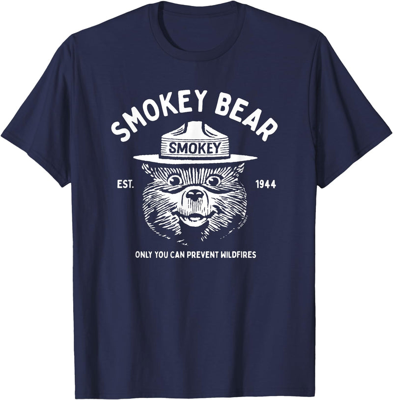 Giant Step Design Co. Vintage Smokey Bear Logo Only You Can Prevent Wildfires T-Shirt - Navy Blue