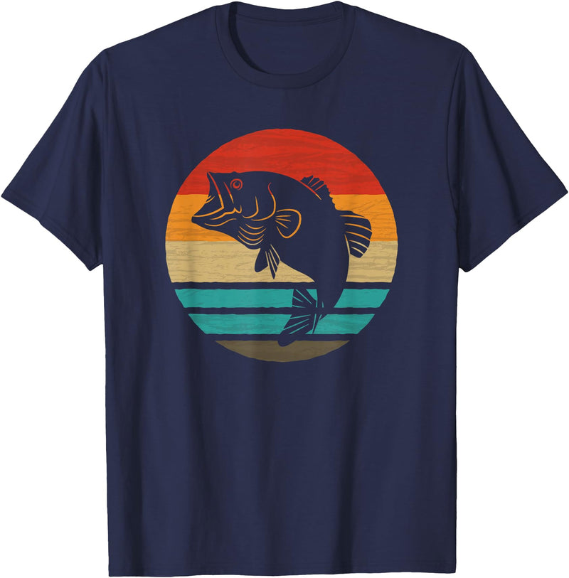 Fishing Accessories & Clothing Gifts Women Men Fish Retro Style Vintage T-Shirt - Navy Blue