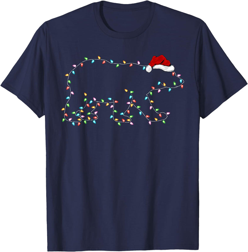 Xmas Lighting Polar Bear Christmas Gifts Polar Bear Xmas Lighting Santa Hat Polar Bear Christmas T-Shirt - Navy Blue