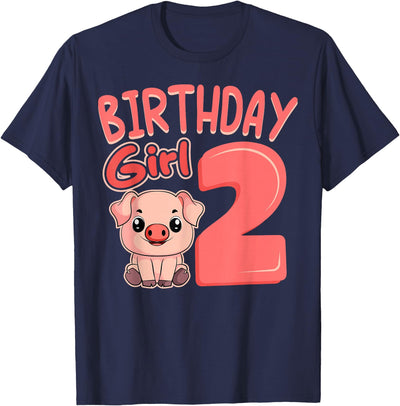 Pig 2nd Birthday Girl Party Oink Farm Hog Farmyard Piggy T-Shirt