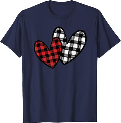 Cow White Red Buffalo Plaid Heart T-Shirt