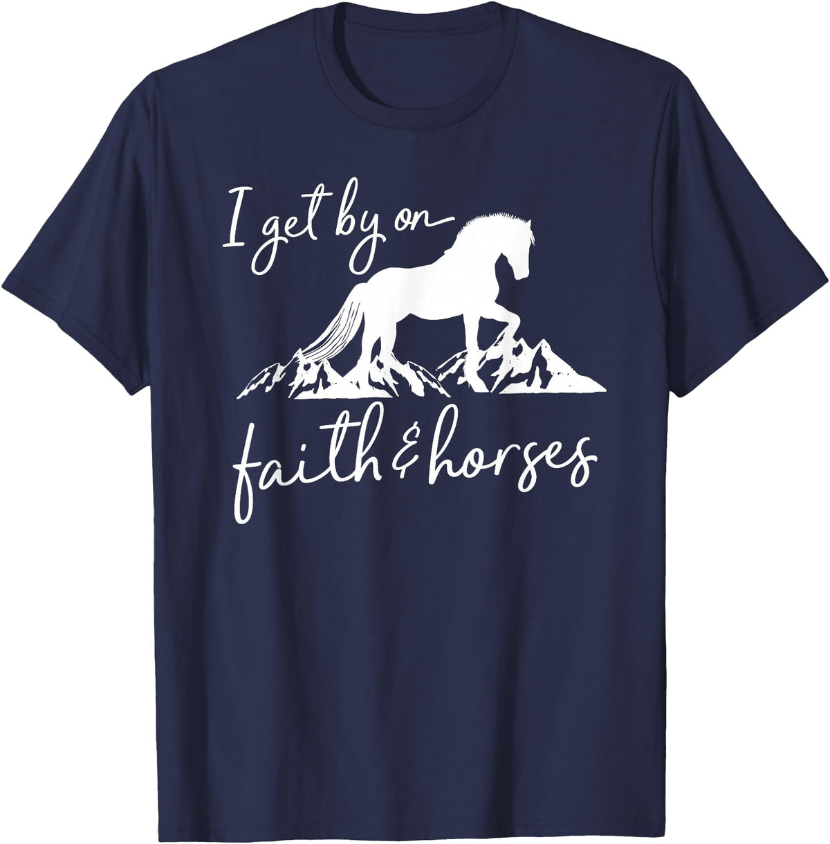 Equestrian Horse Lover Graphic Designs Faith and Horses - Christian Horse Lover T-Shirt - Navy Blue