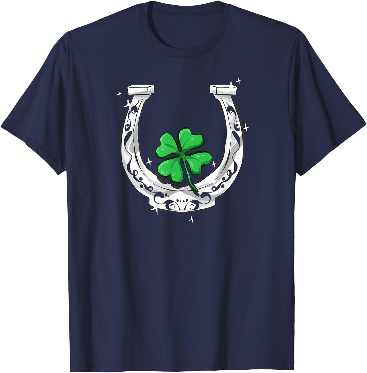 Lucky Clover Horses Co Horseshoe Lucky Four Leaf Clover Horse T-Shirt - Navy Blue