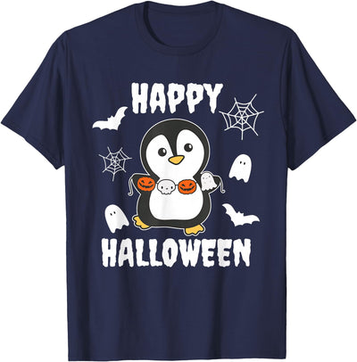 Sweet Animals For Halloween As Of 31 October Penguin Happy Halloween Pumpkin Ghost Penguins Halloween T-Shirt