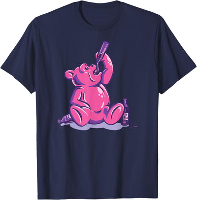 Drunk Pink Gummy Bear Chugging a Bottle T-Shirt