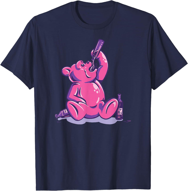 Drunk Gummy Bear - Funny Drinking Illustration Humor Alcohol T-Shirt - Navy Blue
