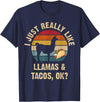 Llamas and Taco Lover Gifts Vintage Retro Style Llamas and Tacos lover Cinco de mayo Taco Tuesday Cute T-Shirt - Navy Blue