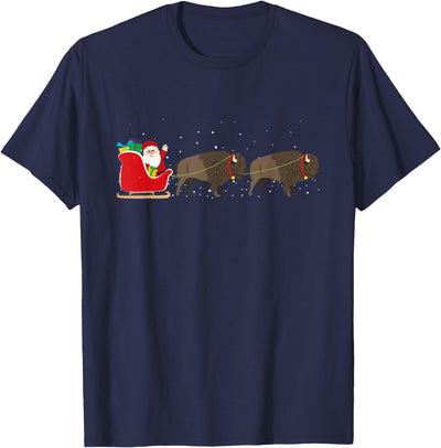 Cow Buffalo Santa Christmas Sleigh Funny Buffalo Xmas T-Shirt