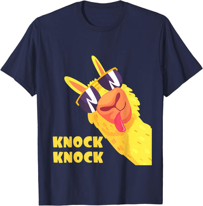 Cool Llama Humor Knock Knock Jokes Llama lovers Funny Llama Knock Knock Joke Llama With Sunglasses Alpaca T-Shirt