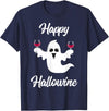 Funny Halloween Shirts Lazy Costume Party Happy Hallowine T-Shirt Wine Ghost Boos Drinking Halloween T-Shirt - Navy Blue