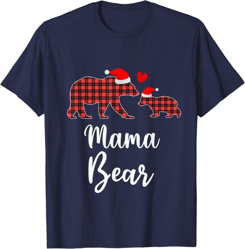 Cute Xmas Gifts Tartan Bear Cub Matching Costumes Mama Bear Buffalo Red Plaid Christmas Pajama Family Outfits T-Shirt - Navy
