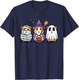 Cavy Crew Halloween Guinea Pig Art Cute Guinea Pig Halloween Witch Mummy Ghost T-Shirt - Navy Blue