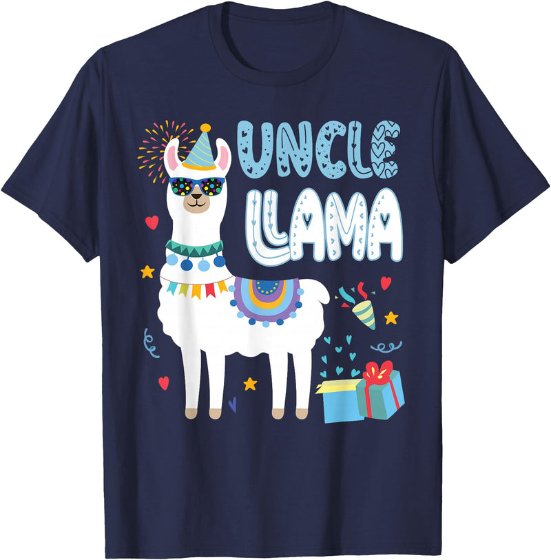 Family Matching Llama Birthday Party Supplies Uncle Llama Uncle Of The Birthday Boy Girl Llama Birthday T-Shirt - Navy Blue