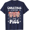 Funny Animals For Kawaii Christmas Christmas Is Better With A Pig Sweet Pig T-Shirt - Navy Blue