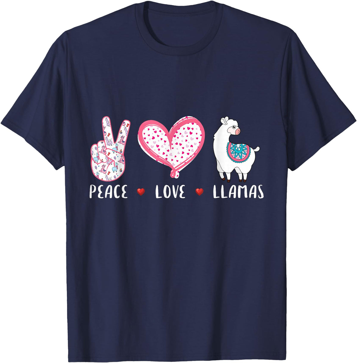 Peace Love llama Lovers Designs Co. Peace Love Llamas Gift for Girls Boys Kids Women Men Llama T-Shirt - Navy Blue