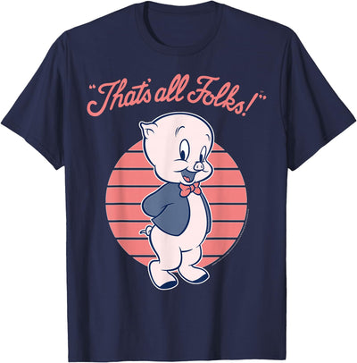 Porky Pig That's All Folks Lined Portrait T-Shirt