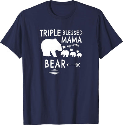 Triple Blessed Mama Bear For Moms With Three Kids T-Shirt