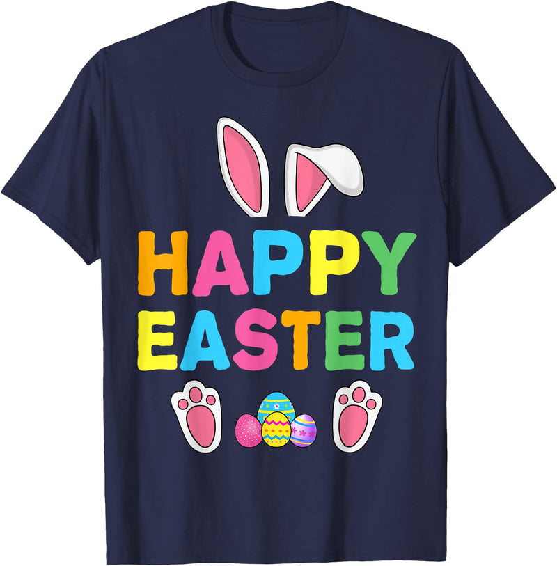 Happy Easter Bunny Rabbit Face Funny Easter Day Women Girls T-Shirt in Navy Blue