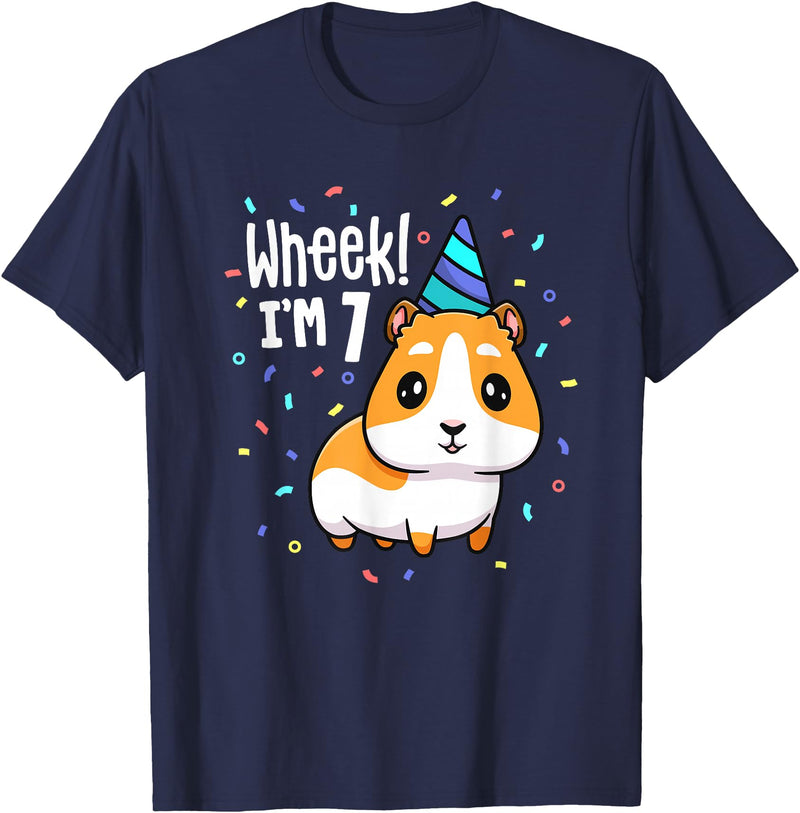 Guinea Pig Birthday by Joy Haus Guinea Pig Birthday Party Wheek Kids 7 Year Old 7th Outfit T-Shirt - Navy Blue