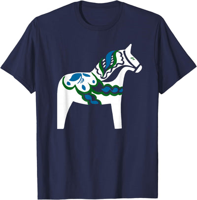 Swedish Dala Horse Designs Swedish Dala Horse Sweden White Dalecarlian Horse Design T-Shirt