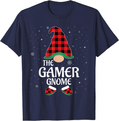 Cow Gamer Gnome Buffalo Red Plaid Matching Christmas Pajama T-Shirt