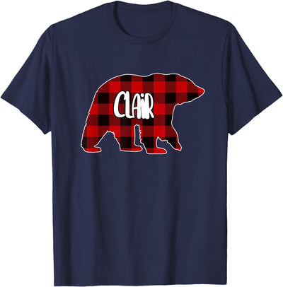 Clair Bear Custom Red Buffalo Plaid Christmas Pajama T-Shirt