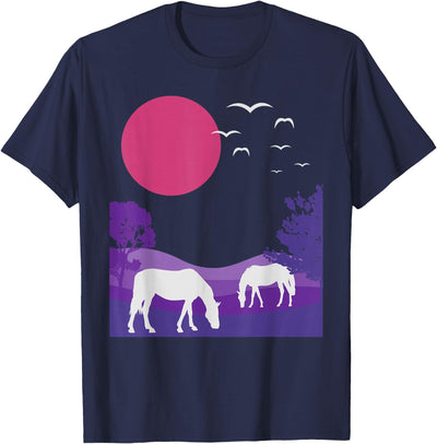 Naturfreunde Naturliebhaber Geschenke Steppe Landscape Horses Nature Minimalist Design T-Shirt