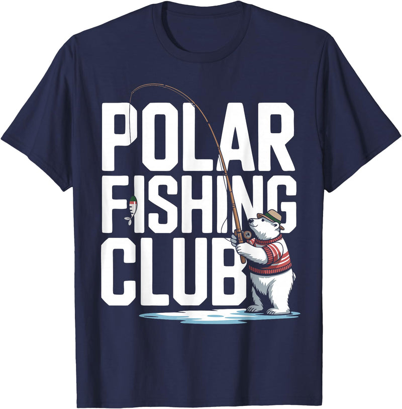 Ice Angler Gifts & Tees Ice Fisher Polar Bear Ice Fishing Club T-Shirt - Navy Blue
