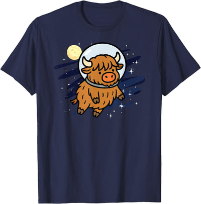 Highland Cow Astronaut Space Animal Lover Moon Boys Girls T-Shirt